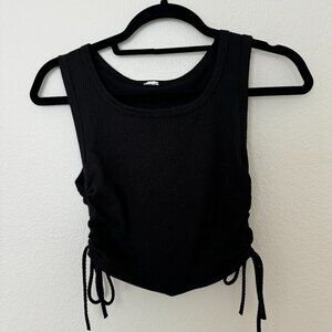 Black ribbed tank with ruching on sides